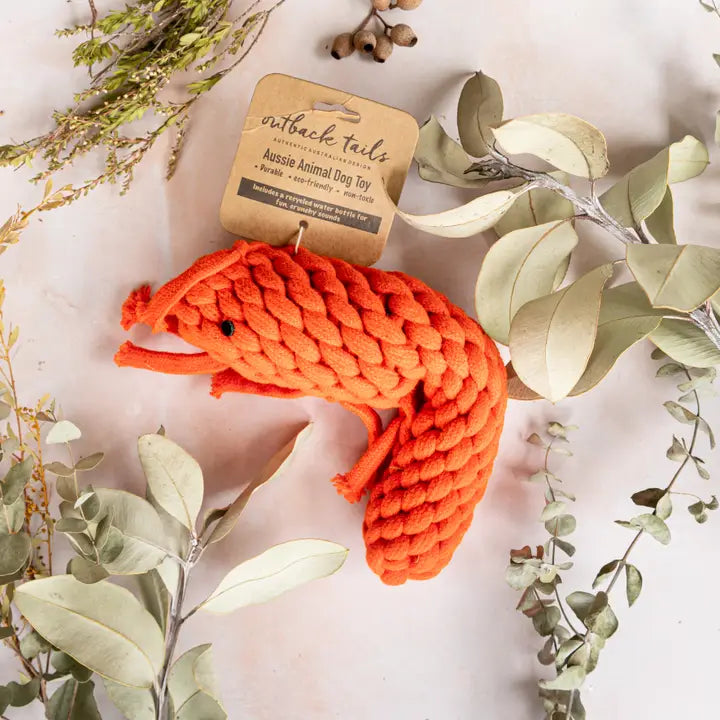 Outback Tails Wool & Water Bottle Toy - Prawn